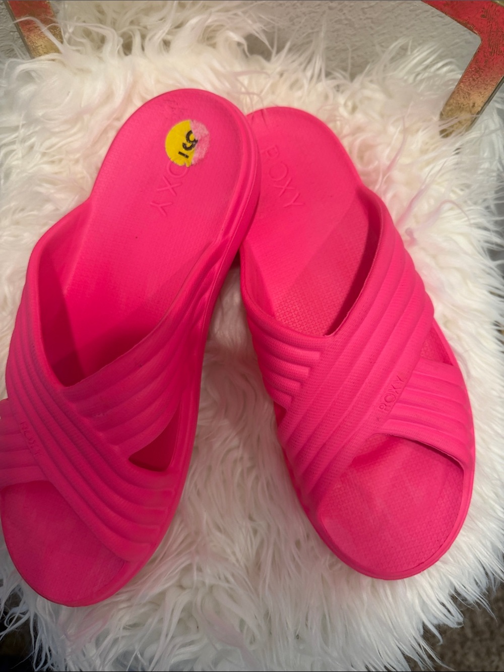 Roxy Hot Pink Cushioned Cross-Strap Slides | Women’s Size 9